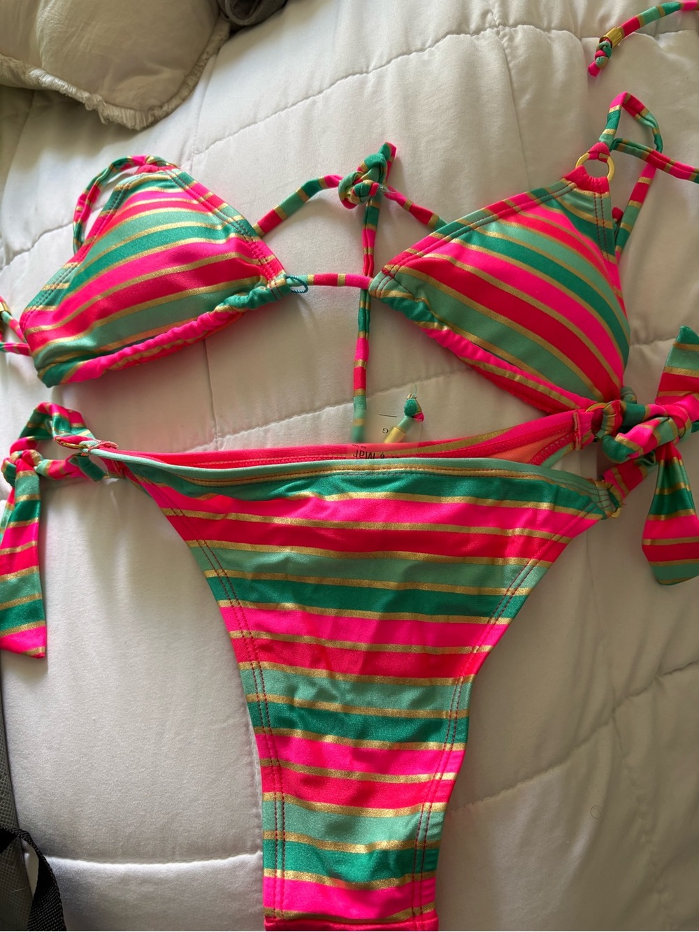 Brazilian Biquini Striped Pink, Green and gold